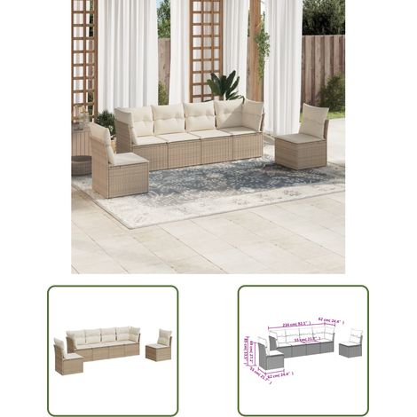 The Living Store Salon de jardin avec coussins 6 pcs beige résine tressée - Ensemble Salon De Jardin - Mobilier Extérieur - Canapé Jardin - Résine Tressée - Rotin Synthétique (1/3)