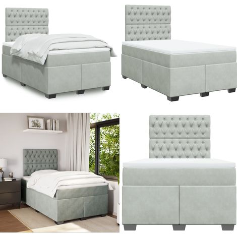 Sommier à lattes de lit et matelas gris clair 120x190cm velours - Lit Double - Lit Plateforme - Literie - Matelas - Chambre À Coucher - Home & Living (1/5)