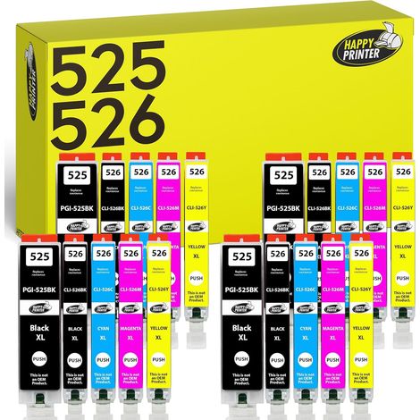 20 XL Cartouches compatibles avec Canon PGI-525 / CLI-526 pour Pixma IP4850 IP4950 IX6550 MG5140 MG5150 MG5240 MG5250 MG5300 MG5340 MG5350 MX715 MX885 MX895 (1/5)