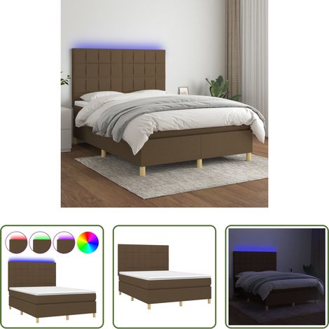 vidaXL Matelas ensaché - Sommier à lattes de lit matelas et LED Marron foncé 140x190 cm (1/5)