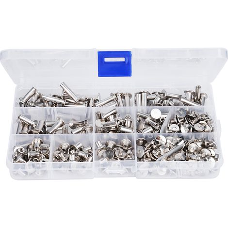 Kit de fixation comprenant 320 boulons, écrous et rivets à tête plate en fer nickelé (1/5)