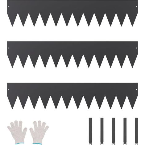 Bordure de Jardin Lot de 3 en Acier Galvanisé 1016x203 mm Bordure Paysagère Pliable Antirouille pour Pelouse Allée Noir (1/5)