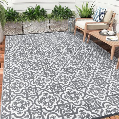 Grand Tapis d'extérieur pour Jardin 240 x 300 cm imperméable terrasse Gris imprimé réversible avec Fermeture éclair Tapis de Camping en Plastique Paille, Tapis pour Balcon, terrasse (1/5)