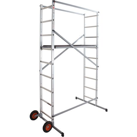 Hailo – Échafaudage Hobbystep H4 – Hauteur de travail 3,70 m – Charge max 150 kg – 2 roues tout-terrain – Plateforme 130x45 cm