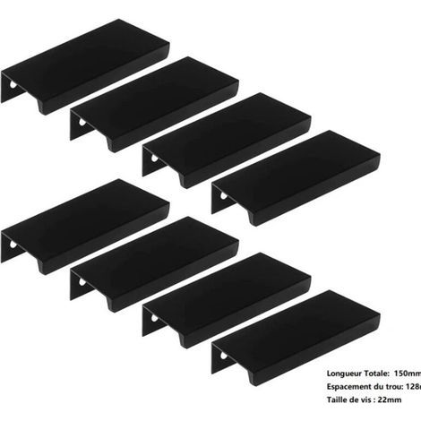 TAISHENGDA-8 poignées encastrées pour armoires de cuisine, poignées invisibles en métal, poignées de tiroirs, ferrures modernes pour armoires, alliage d'aluminium, noir (longueur 150 mm) (1/5)