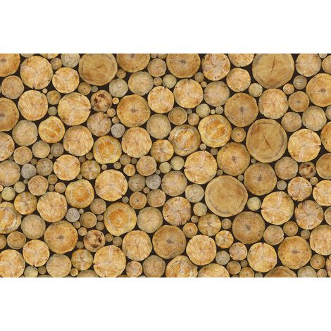 Papier peint panoramique bois effet nature | Tapisserie panoramique arbre salon et couloir | Papier peint panoramique beige tronc d'arbre et noir - 384 X 260 cm (8 pièces) (1/2)