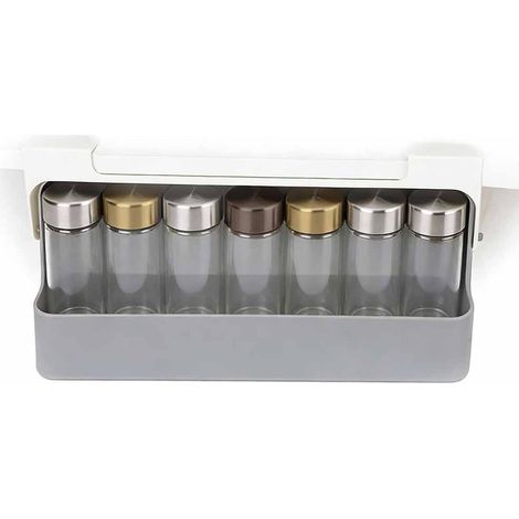 Étagère à Épices avec 6 Boîtes à Épices, Étagère à Épices Extensible avec Boîtes à Épices Étagère de Cuisine Étagère à Épices Sans Percer (32 X 9.3 X 13.5 CM) (1/5)