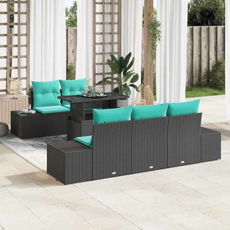 vidaXL Set Divano da Giardino 6 pz 5-Numero di posti Nero e Turchese (1/5)