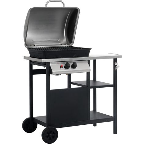 Maison Exclusive - Barbecue e Griglia a Gas a 3 Ripiani Tavolinetto Nero e Argento