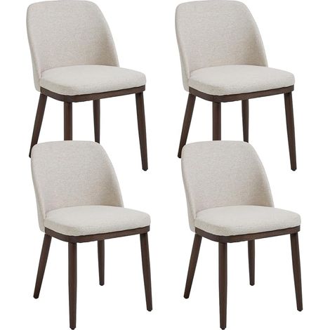 Wahson Set di 4 Sedie da Pranzo Imbottite in Tessuto con Gambe in Legno, Beige
