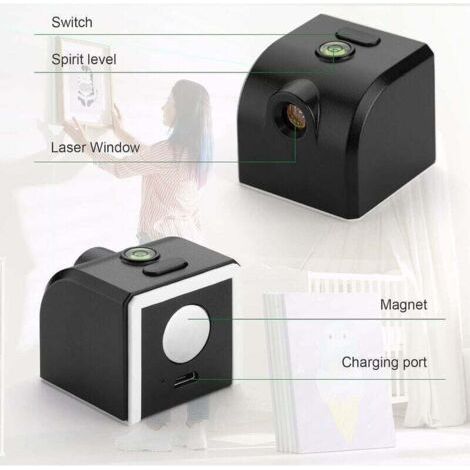 NALOOKAMIC  Niveau Laser, Ligne Laser Vert Horizontal et Verticale, avec niveau à bulle et Base magnétique, Rechargeable, Poids léger, Facile à porter Fonepro，