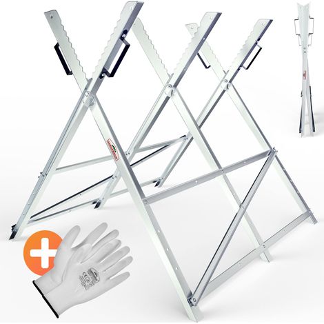 Deuba – Tréteau de sciage pliable en métal zingué – Charge max. 150kg – Dents anti-rotation – Pour tronçonneuses et scies à main