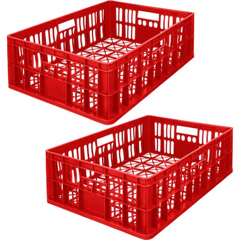 Garronda Bac plastique rectangulaire 69x47x20 cm caisse ouverte empilable ventilée HDPE grande capacité pour stockage transport agriculture entrepôt Boîte de rangement GD-0190 (Rouge) Lot de 2