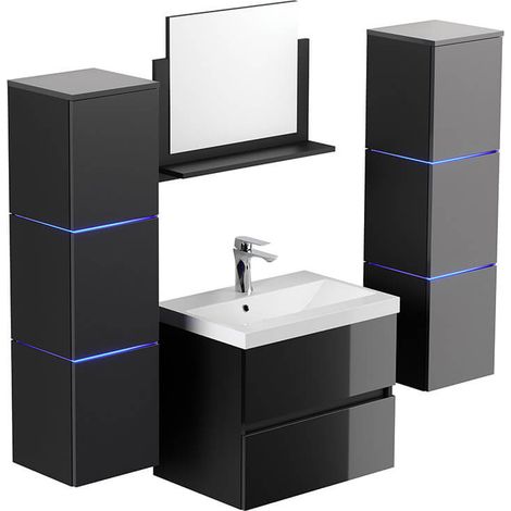 HOME DELUXE - Badmöbel - Set - WANGEROOGE Deluxe – Größe: XL, Farbe: Schwarz, Breite Waschbecken: ca. 60 cm I Badezimmermöbel Waschtisch Waschbecken  Badezimmermöbel Waschtisch Badmöbelset Badezimmer