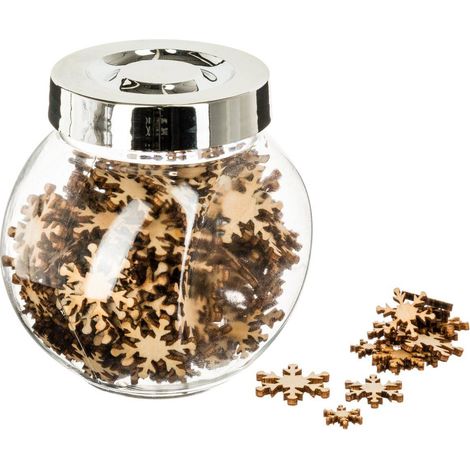 Glas mit Deko-Accessoires Stern oder Schneeflocke aus Holz -