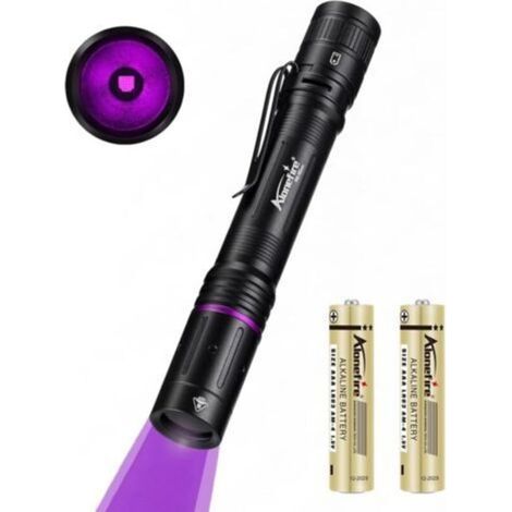 P68 3W Mini Lampe Torche UV LED Puissante 365nm Lumière Noire Très Petit pour Peinture, Minéral, Fluoresceine, Détecteur D'urine, Détection d'argent avec 2 Pièces Batterie AA (1/5)