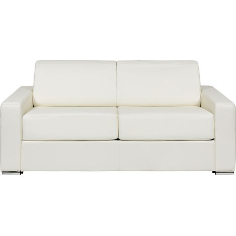 Canapé 4 places convertible express en cuir de buffle blanc - Couchage à lattes larges 160 cm - Matelas 22 cm avec mémoire de forme CALITO (1/4)