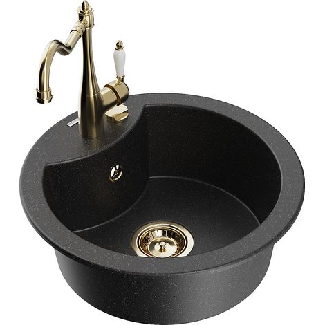 Mexen Diego 1-Becken-Granit-Spüle mit Mischbatterie Carla, Schwarz/Silbermetallic - 6512-73-670700-5 (1/5)