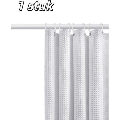 Rideau de douche épais en jacquard avec motif gaufré et doublure imperméable fixation sans perçage 200 x 180 cm couleur blanche (1/5)