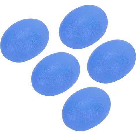 Lot de 5 balles ovales élastiques pour le renforcement des mains, des poignets et des doigts, avec fonction anti-stress. Forme ovale bleue, angle de 30°.