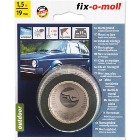 FIX-0-MOLL - 1,5mt x 19mm - NASTRO BIADESIVO EXTRA FORTE PER MONTAGGI ESTERNI - TENUTA MASSIMA 40kg - COLORE NERO