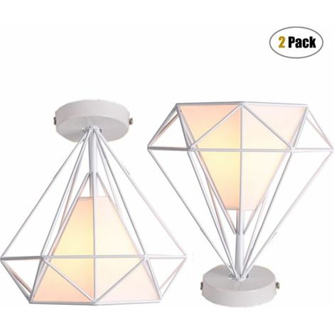 2x Retro Plafonnier Industrielle Cage en forme Diamant en Métal Fer Lustre Suspension Luminaire pour Salon Salle Chambre Décorer Maison Cuisine (Blanc) BLOW (1/5)