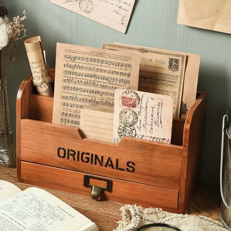 Support De Rangement Bureau - Bois Massif - 1 Tiroir 3 Compartiments - Pour Bureau Maison Ou Professionnel - 1 Piece (1/4)