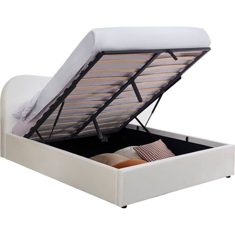 Lit coffre adulte 160x200 cm avec tête le lit matelassée en velours beige - Suzon (1/5)