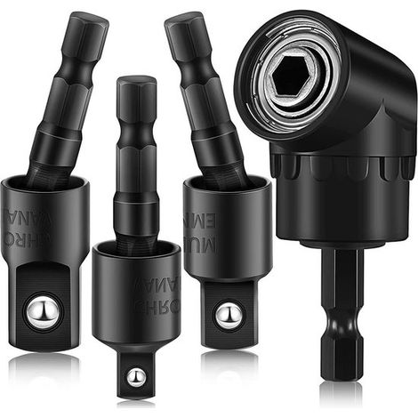 Adaptador de taladro angular 4 en 1 Extensión de taladro de impacto Rotación de 360° Juego de adaptadores para llave de impacto de 1/4 (1/5)