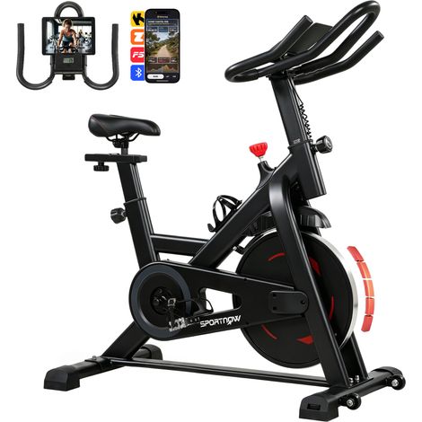 Vélo d'appartement - SPORTNOW - connectez via bluetooth, écran, siège et guidon réglables - acier - 111,5x52,5x114,5cm - noir (1/5)