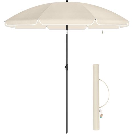 Parasol 180 cm de diamètre, parasol de plage rond / octogonal, articulé, inclinable, avec sac de transport - beige (1/5)