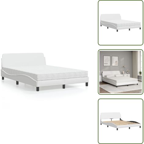 Bett mit Matratze Weiß 140x200 cm Kunstleder - Schlafzimmer Möbel - Betten - Doppelbetten - Boxspringbetten - Gästebett (1/5)