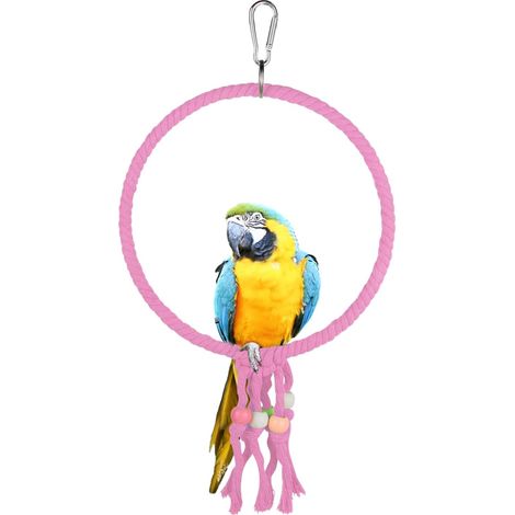 1 Balançoire pour oiseaux, 20 cm, corde coton, perles colorées, jouet cage, perruches calopsittes