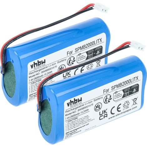 vhbw 2x Batterie remplacement pour Spektrum SPMB2000LITX pour télécommande remote control (2600mAh, 7,4V, Li-ion)