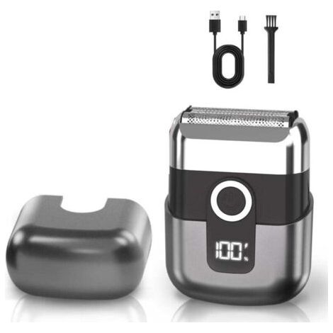 Rasoio elettrico a lamina per uomo per il viso, rasoio senza fili impermeabile IPX7 con 3 lame galleggianti, display LED, ricarica rapida tramite USB-C per viaggi e casa