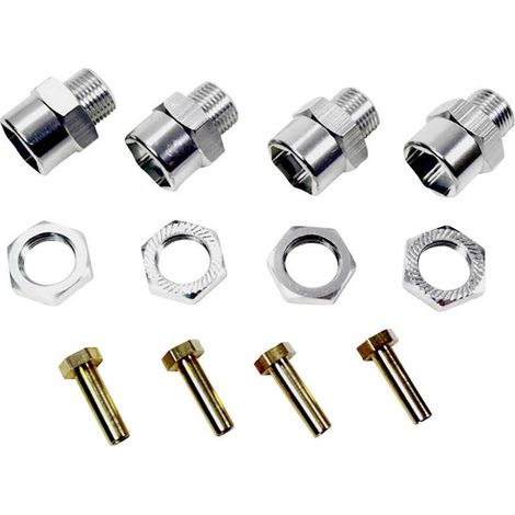 [NEUWERTIG] B-Ware Absima Felgenmitnehmer Aluminium 12 mm auf 17 mm +15 mm Verbreiterung Silber Set (1/2)