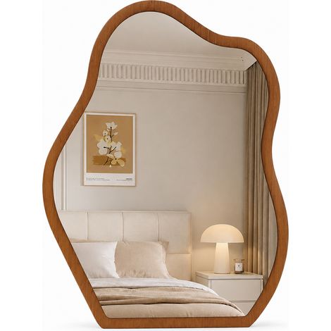 Specchio Asimmetrico da Parete Noce Cornice Legno Decorazione Interni 46x60 cm (1/5)