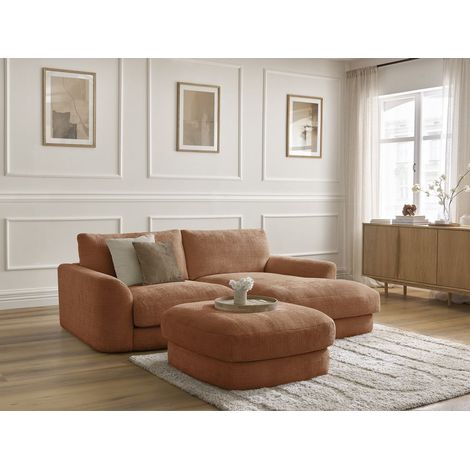 BOBOCHIC - Canapé d'angle fixe LEONORE tissu texturé avec pouf Angle droit Orange (1/5)