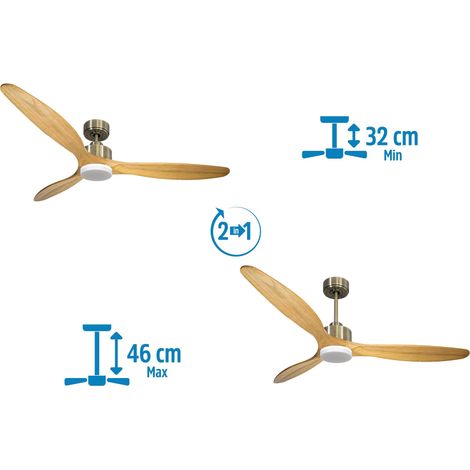 Modulo slim - Super destratificateur et ventilateur DC 132 cm Chocolat pales bois blanc avec Lumière 25 à 35 m² (1/5)