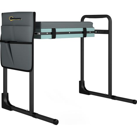Tabouret de jardin pliable, agenouilloir avec coussin en mousse EVA, poche à outils, gris anthracite (1/5)