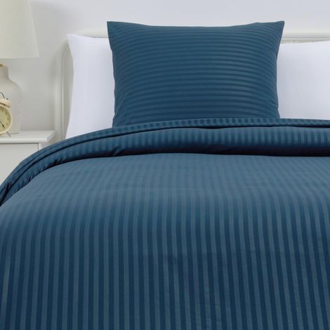 Parure de Lit 1 Personne 2 Pièces en Microfibre, Housse de Couette 135 x 200 cm et 1 Taie d'oreiller 65 x 65 cm, Bleu Marine Rayé (1/5)