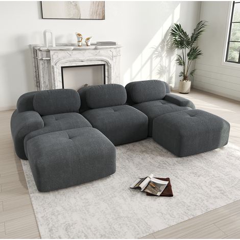 Divano modulare a U in tessuto a coste grigio, senza montaggio, 298 x 178 x 70 cm HAVRYA (1/5)