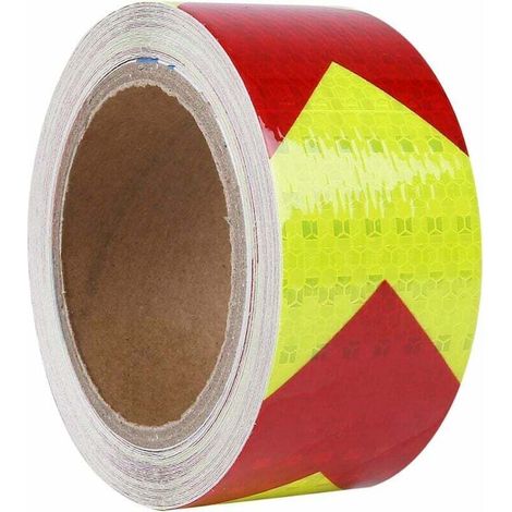 Nastro riflettente a freccia rosso/giallo, nastro di segnalazione riflettente, rotolo di nastro di sicurezza per il trasporto - 5 cm-25 m (1/4)