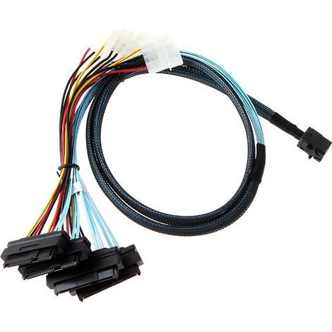 Connecteurs internes Mini SAS SFF-8643 vers (4) connecteurs 29 broches SFF-8482 avec alimentation SATA, 1 m / 3,3 pi