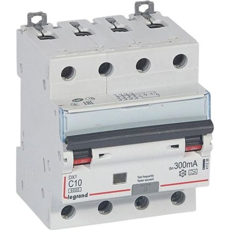 Disjoncteur différentiel monobloc DX³6000 10kA arrivée haute et départ bas à vis 4P 400V - 10A - typeA 300mA - LEGRAND