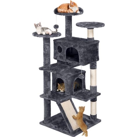 Homevive Árbol para Gatos Rascador Centro de Juego de Gatitos Mascotas con Plataformas de Sisal Madera para Actividades de Gato Gris Oscuro