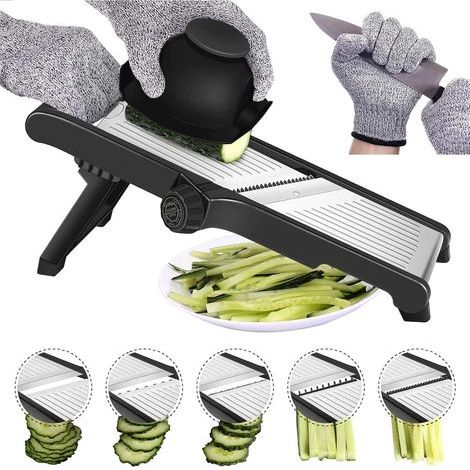 Mandoline Cuisine Coupe Legumes Multifonctions - Mandoline Professionnelle Réglable en Acier Inoxydable, Avec Protection des Mains, Réalisez des Tranches Épaisses de 1 à 9 mm, Decoupe Legumes Manuel (1/5)