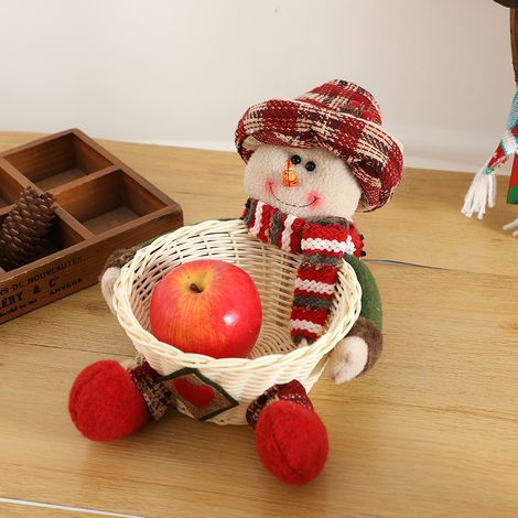 Christmas doll bamboo basket desktop ornament, Christmas Eve apple basket, Christmas decoration, cartoon candy basket ornament