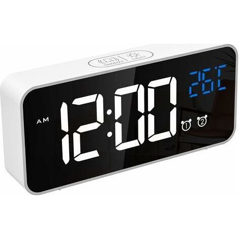 Réveil Numérique, Horloge Numérique LED Horloge Digitale Réveil avec Température/Snooze/ 2 Alarme/12/24 Heures/Port de Recharge USB/16 musiques (Blanc Pur) (1/5)