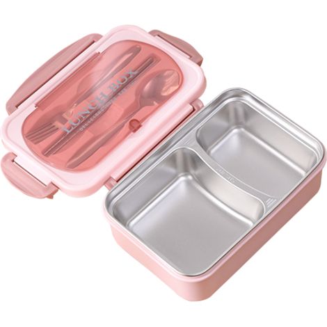 Tragbare Lunchbox aus Edelstahl 304, auslaufsicher, mikrowellengeeignet, mit Fächern für Speisen, inklusive Löffel und Essstäbchen.